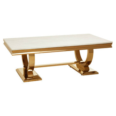 Moda Ivory White Faux Marble Coffee Table With Stainless Steel Base