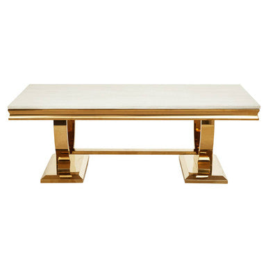 Moda Ivory White Faux Marble Coffee Table With Stainless Steel Base