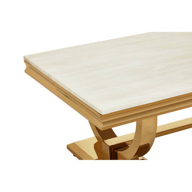 Moda Ivory White Faux Marble Coffee Table With Stainless Steel Base