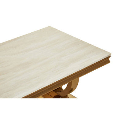 Moda Ivory White Faux Marble Coffee Table With Stainless Steel Base
