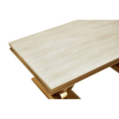 Moda Ivory White Faux Marble Coffee Table With Stainless Steel Base