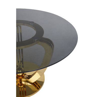 Geometric Brushed Gold Frame and Grey Tempered Glass Top Dining Table, Moda