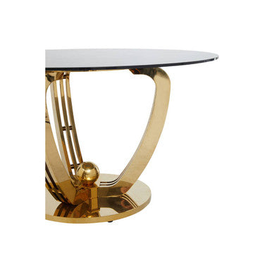 Geometric Brushed Gold Frame and Grey Tempered Glass Top Dining Table, Moda