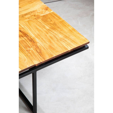 Brown Acacia Wood Pyramid Style Coffee Table with Black Metal Frame, Shimla