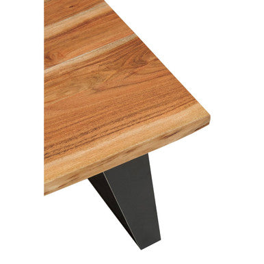 Brown Acacia Wood Top Side Table with Black Metal Legs, Surax