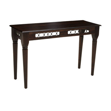 Dark Sheesham Wood Console Table with Iron Finishings, Srina