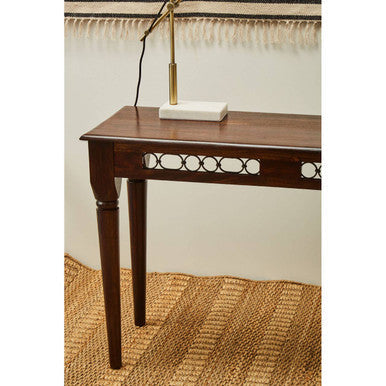 Dark Sheesham Wood Console Table with Iron Finishings, Srina