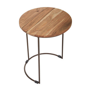 Nest of 3 Natural Mango Wood Side Tables with Brown Iron Legs, Boho