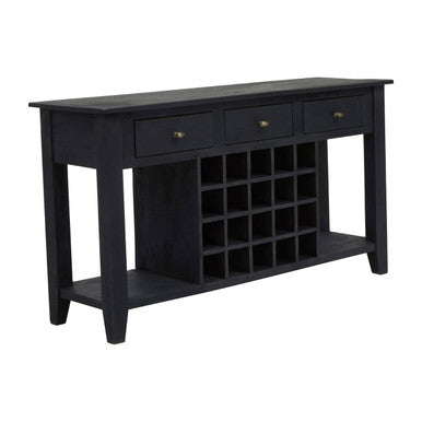 Black Mango Wood Console Table with 20-Bottle Wine Storage and 3 Drawers, Fusion