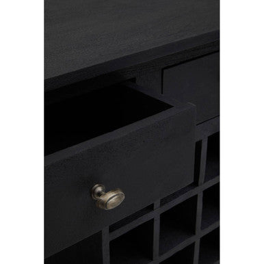 Black Mango Wood Console Table with 20-Bottle Wine Storage and 3 Drawers, Fusion