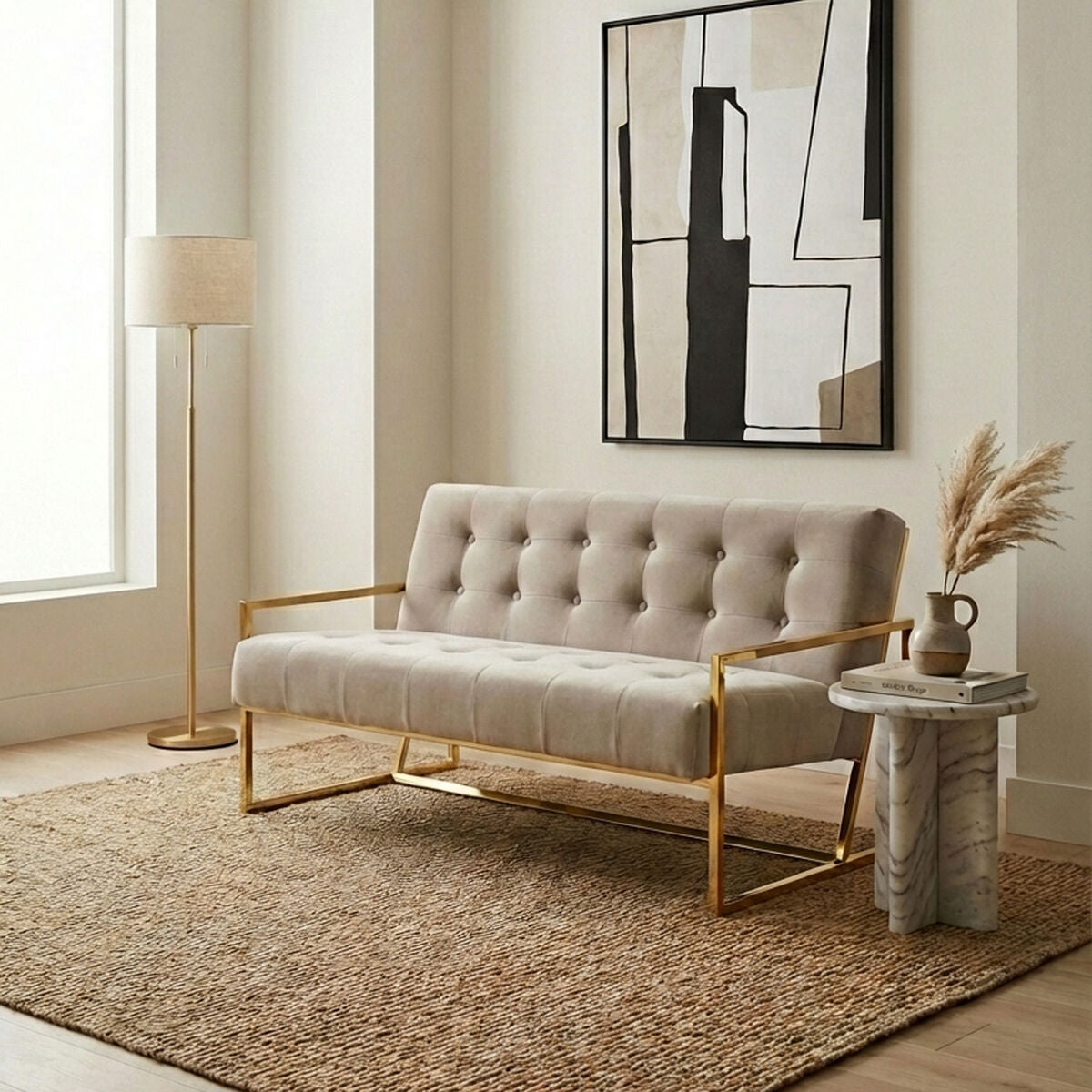 2 Seater Mink Velvet Sofa, Azalea