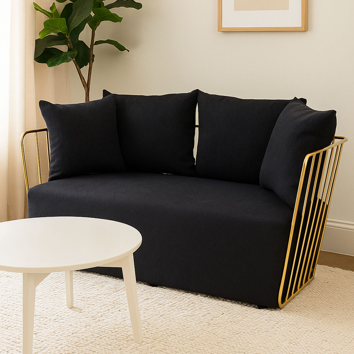 2 Seater Black Fabric Sofa, Azalea