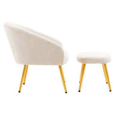 Yasmeen Beige Velvet Chair and Footstool Set