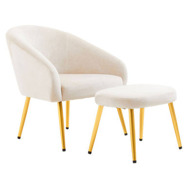 Yasmeen Beige Velvet Chair and Footstool Set