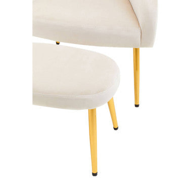Yasmeen Beige Velvet Chair and Footstool Set