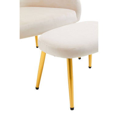 Yasmeen Beige Velvet Chair and Footstool Set