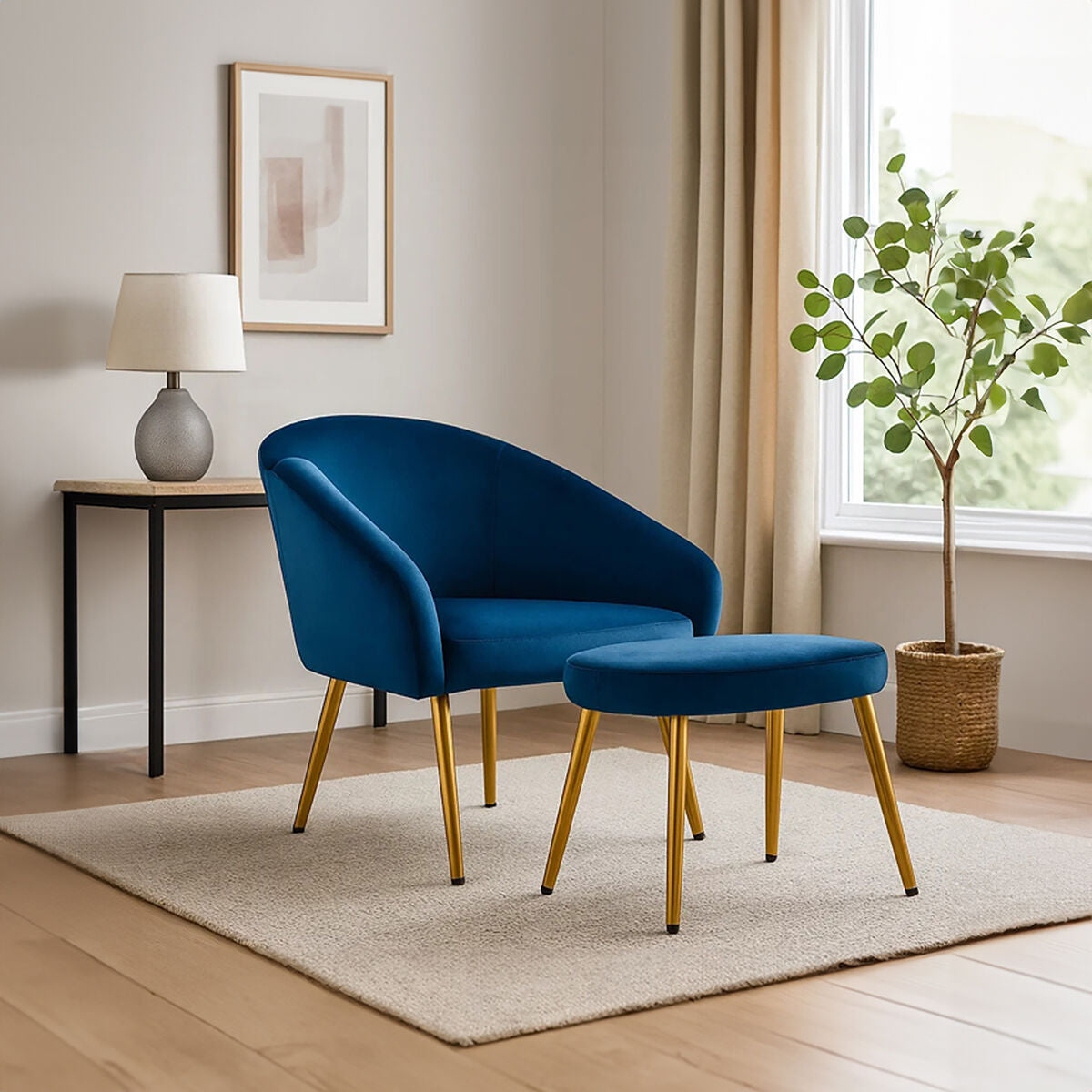 Yasmeen Midnight Blue Chair And Footstool