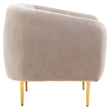 Yasmeen Mink Velvet Barrel Back Armchair with Channel Detail