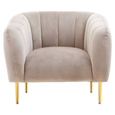 Yasmeen Mink Velvet Barrel Back Armchair with Channel Detail