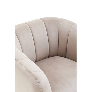 Yasmeen Mink Velvet Barrel Back Armchair with Channel Detail