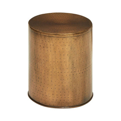 Antique Brass Effect Side Table with Hammered Dot Texture, Arti