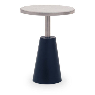 White Round Marble Top Side Table with Slim Column and Black Conical Base, Templar