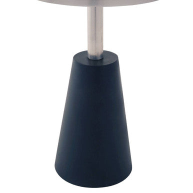 White Round Marble Top Side Table with Slim Column and Black Conical Base, Templar