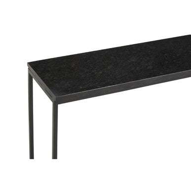 Black Marble Top Console Table with Sleek Open Metal Frame, Templar