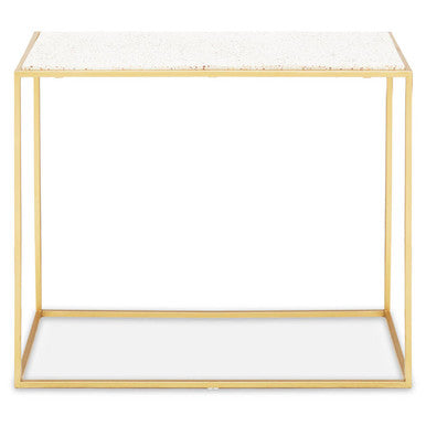 Gold Finish Metal Console Table with White Marble Rectangular Top, Templar