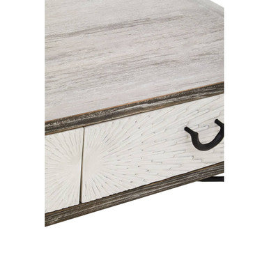 Dark Mud Grey Recycled Elm Wood Coffee Table with Two Storage Drawers and Metal Frame, Milan