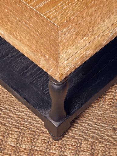 Antique Oak Top Coffee Table with Grey Birchwood Legs and Storage Undershelf, Kensington Townhouse