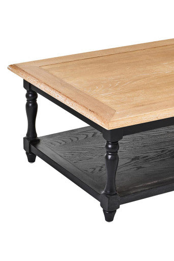 Antique Oak Top Coffee Table with Grey Birchwood Legs and Storage Undershelf, Kensington Townhouse