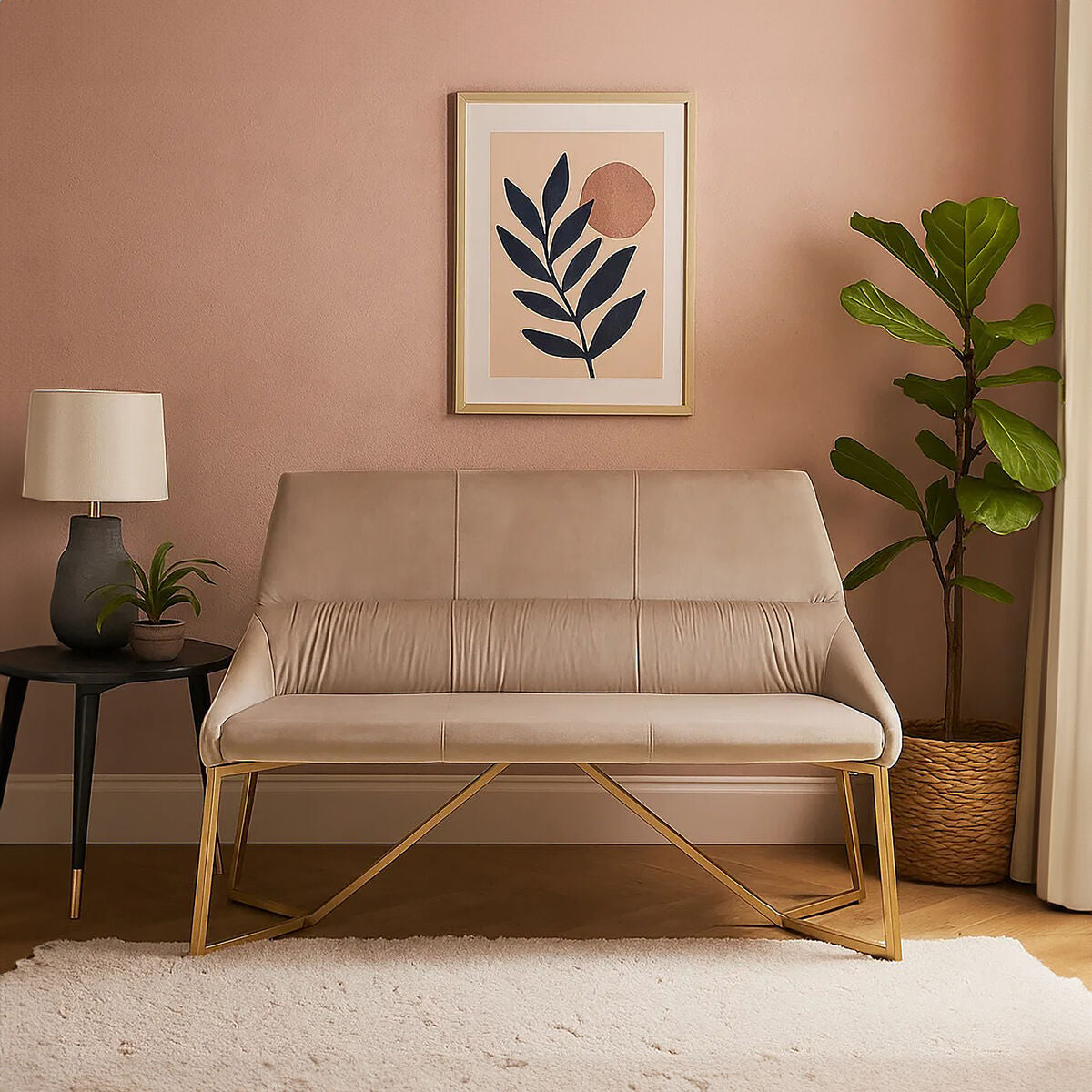 Vieste Mink Velvet Bench with Backrest
