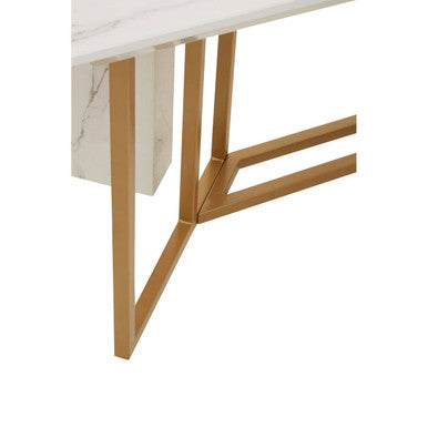 Vieste White Marble Effect and Gold Finish Dining Table
