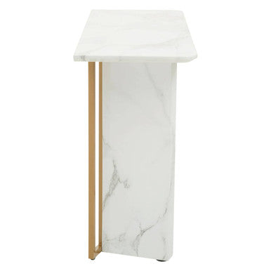 White Marble Effect Top Console Table with Gold Powder Coated Metal Base, Vieste