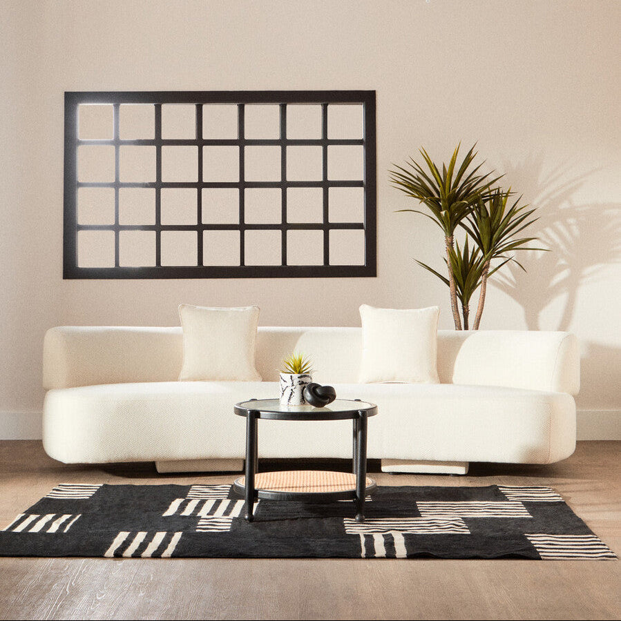 Black Wood and Rattan Frame Coffee Table with Glass Top, Cebu