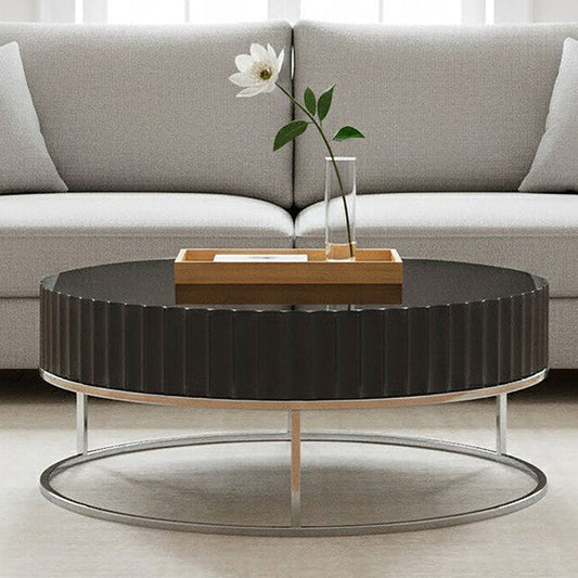 Grey Gloss Finish Wooden Coffee Table with Stainless Steel Base, Genoa