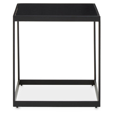 Black Square Side Table with White Marble Inlay Line and Powder-Coated Metal Frame, Genoa