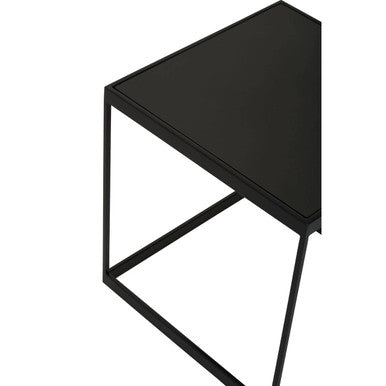 Black Square Side Table with White Marble Inlay Line and Powder-Coated Metal Frame, Genoa