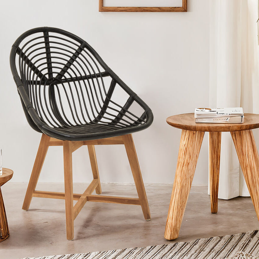 Manado Black Natural Rattan And Teak Chair