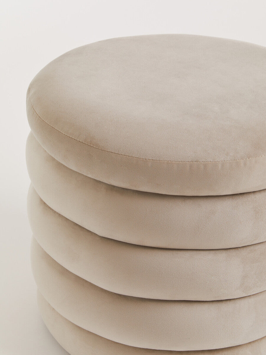 Helen Cream Velvet Round Footstool