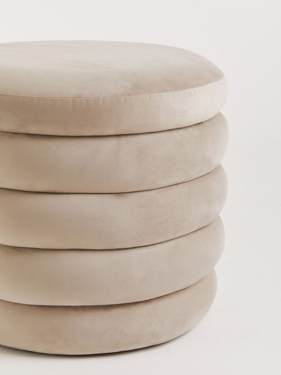 Helen Cream Velvet Round Footstool