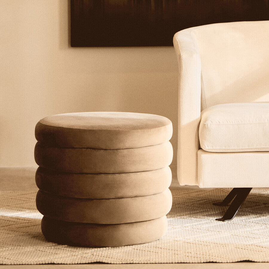 Helen Mink Velvet Round Footstool