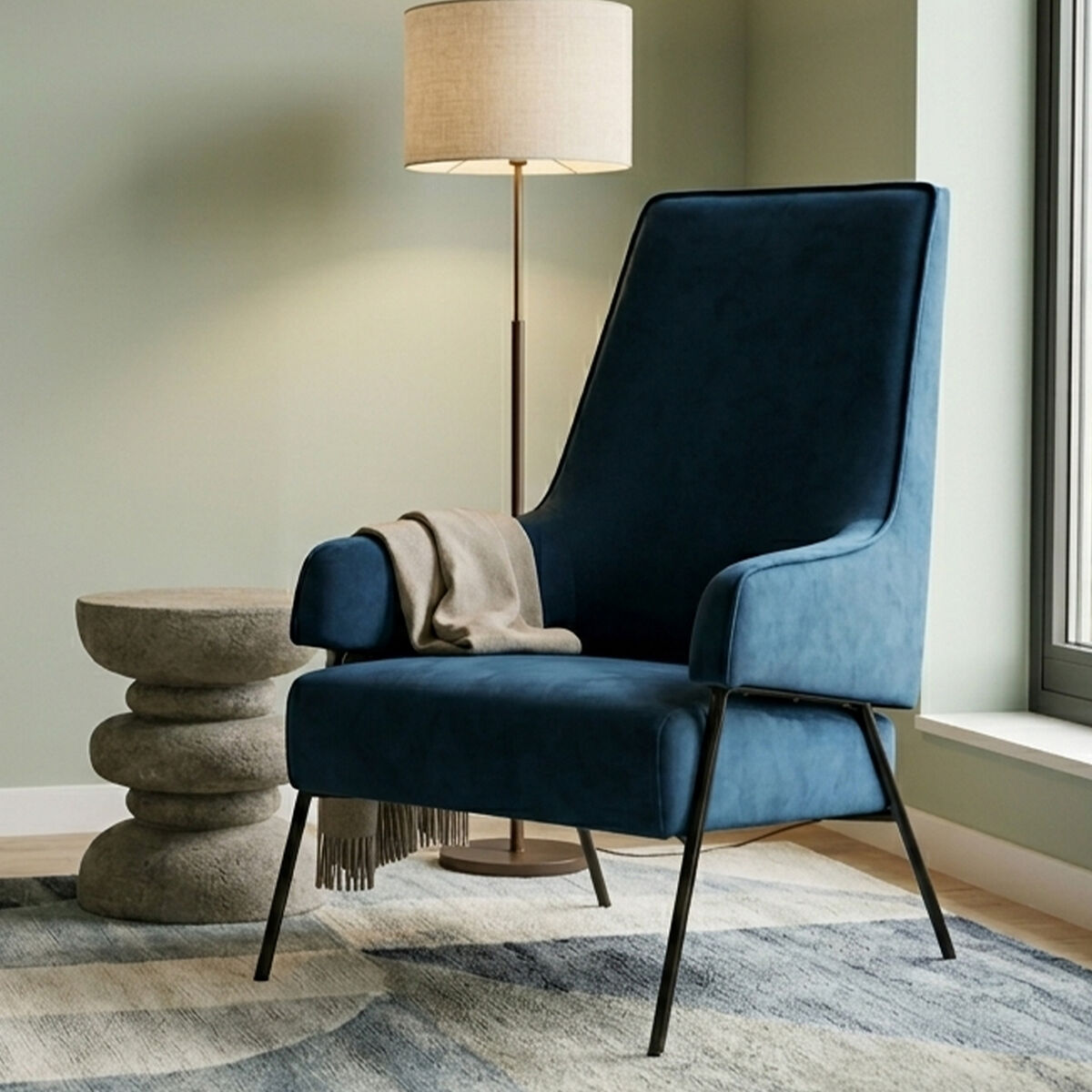 Henia Blue Velvet High Back Chair