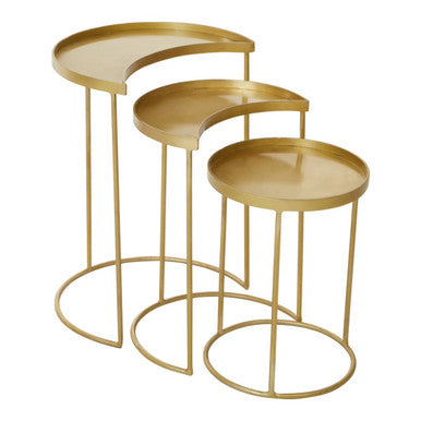 Suar Antique Brass Finish Set of 3 Nesting Side Tables