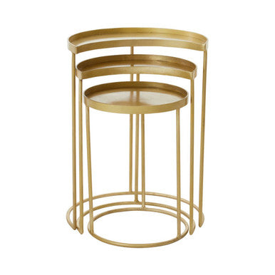 Suar Antique Brass Finish Set of 3 Nesting Side Tables