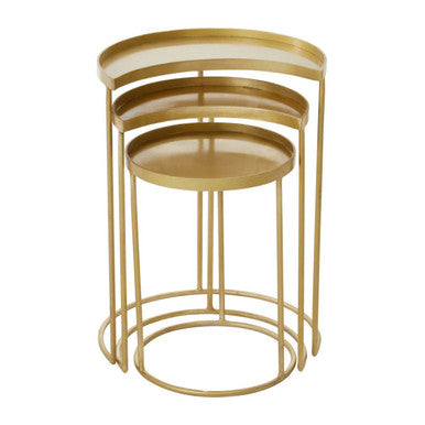 Suar Antique Brass Finish Set of 3 Nesting Side Tables