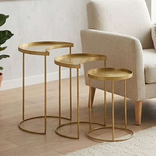 Suar Antique Brass Finish Set of 3 Nesting Side Tables