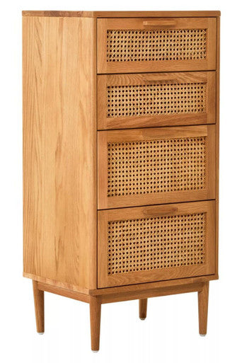 Lyon Rattan and Oak Wood Chest of Four Drawers