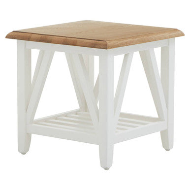 Natural Oak Side Table with White Finished Birch Base and Sculpted Supports, Parkside
